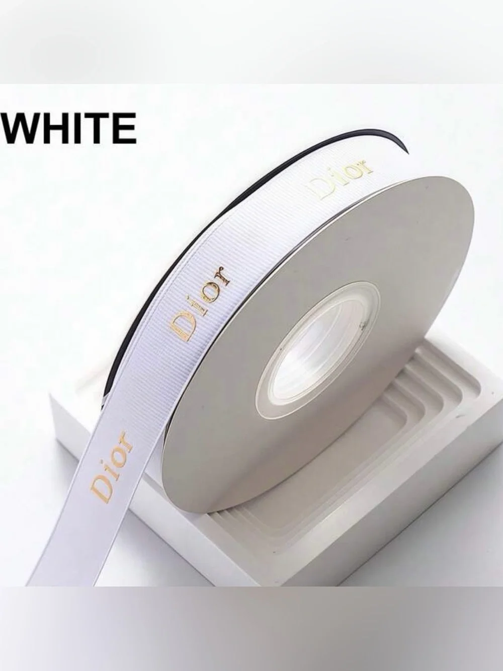 Macy's White Ribbon with Gold Logo Trim 40 yards